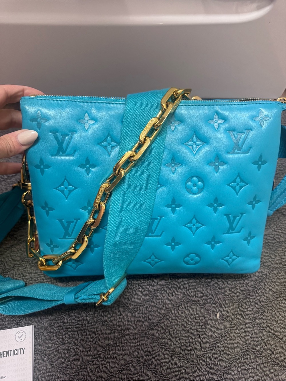 Louis Vuitton Turquoise Coussin Embossed Monogram Shoulder Bag - Picture 2 of 14